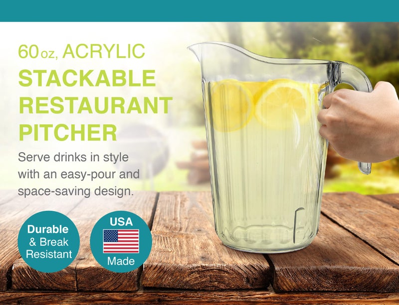 Arrow Home Products Clear Plastic Pitcher, 60 Ounce - Space-Saving Stackable Design - Fill with Ice Water, Beer or Juice - Ideal for Bars and Restaurants - Made in the USA, BPA Free, Dishwasher Safe - Image 2